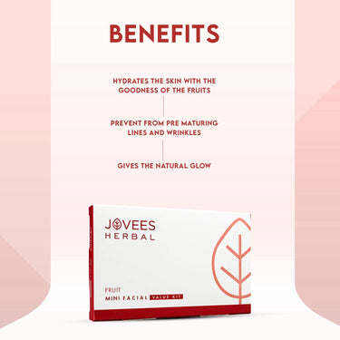 Jovees Herbal Mini Fruit Facial Kit For Hydrated Skin, Reduces Fine Lines, Tanning & Dullness With 6 Easy Step | Kit for Enhance Natural Glow 63g (Single Use)